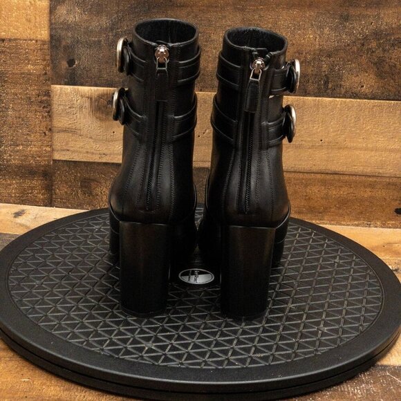 LANVIN OLIVER WOMENS BOOTS BLACK LEATHER BOOTIES DOUBLE STRAP CASUAL SZ 9.5B - Picture 7 of 13